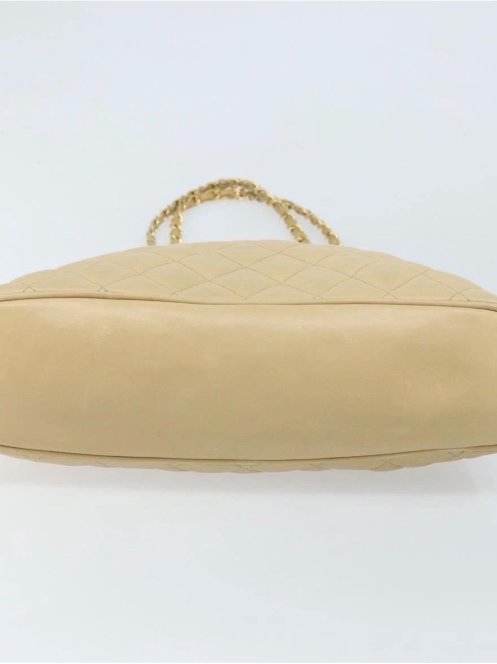 CHANEL Matelasse Chain Shoulder Tote Bag Lamb Skin Beige Gold CC Auth - Picture 5 of 12